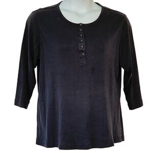 Duluth Long Black Henley with Black Buttons and 3/4 Sleeves Cotton   Size Large